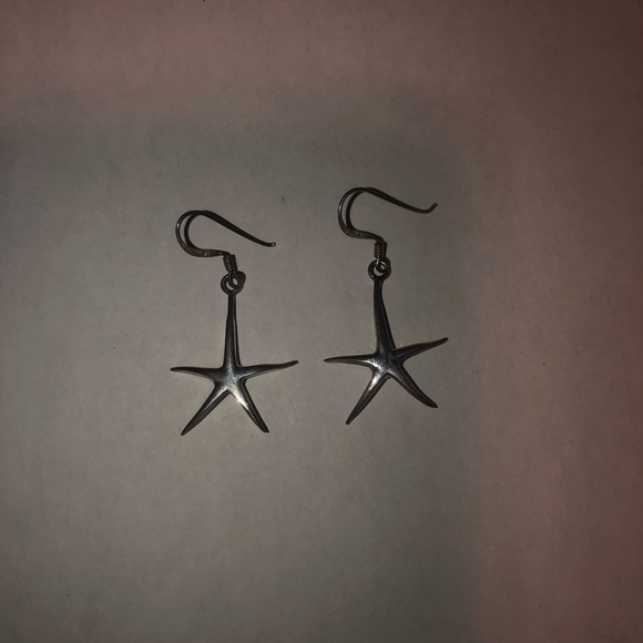 VINTAGE Starfish Dangle Shephard Hook Earrings Sterling Silver 1” - Picture 3 of 6